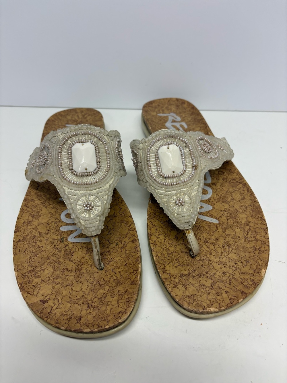 Kenneth Cole Reaction Beaded Thong Sandal Cork Style Footbed Size 9